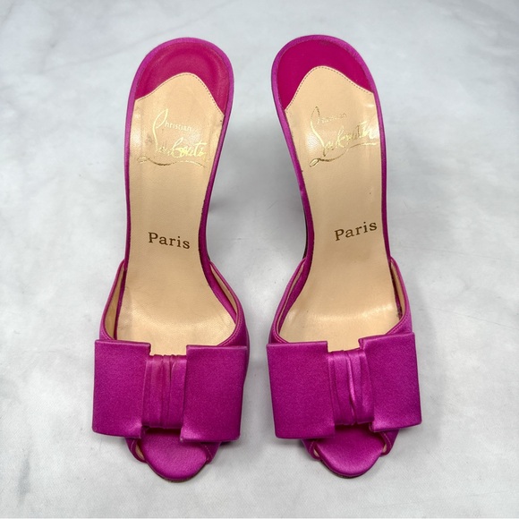 Christian Louboutin Vintage Joli-Noeud Silk Bow Slip On Mule Sandal Heel Pink 37 - Picture 6 of 16